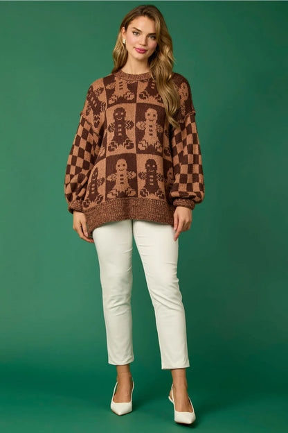 Velina Moda | Candy Cane Christmas Pins & Gingerbread Man Knit Sweater