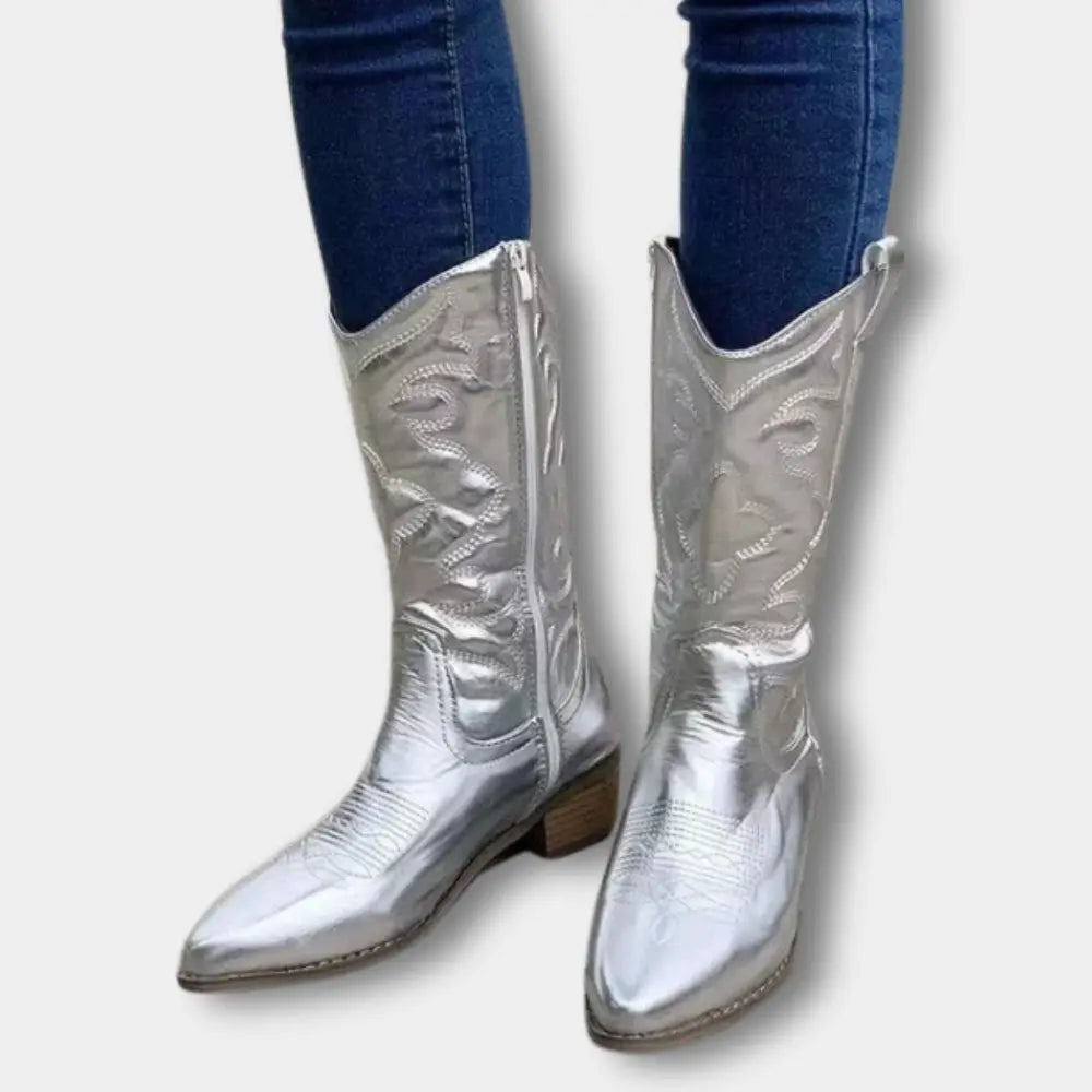 Nebula Shine – Metallic silver cowboy boots