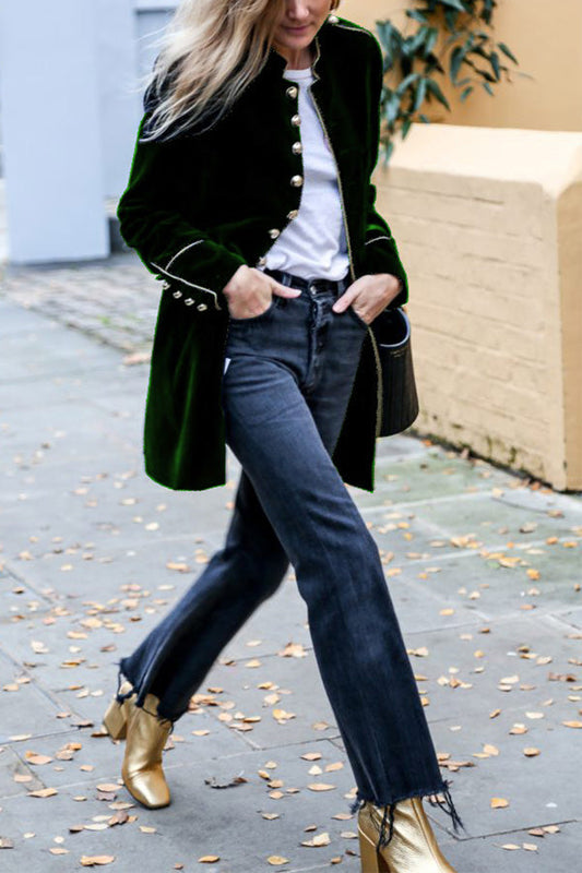 Velina Moda | Velvet Patchwork Multi-Button Women'S Jacket