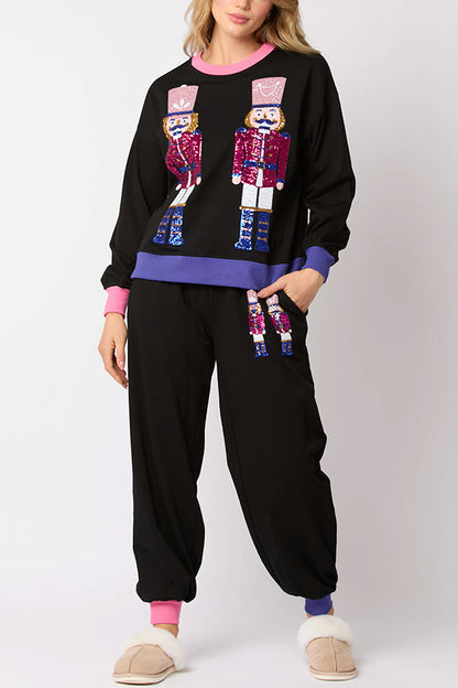 Velina Moda | Santa Sequins Leisure Sweatshirt and Elastic Waist Loose Pocket Pants Set