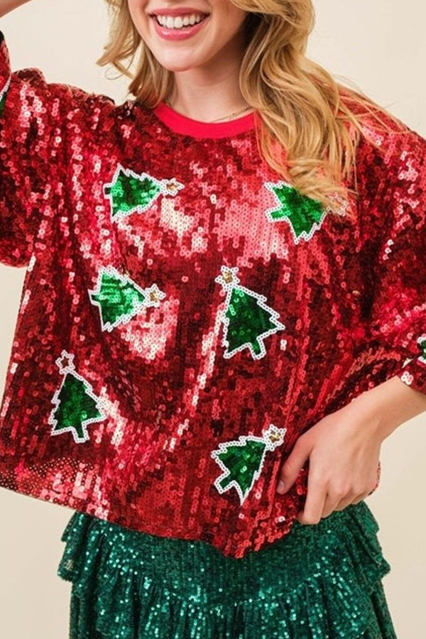 Velina Moda | Eye-Catching Christmas Sequin Sweater T-Shirt