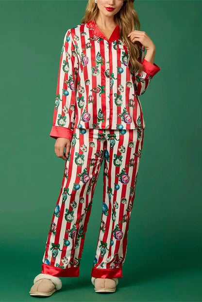 Velina Moda | Christmas Festive Striped Pattern Pajama Set
