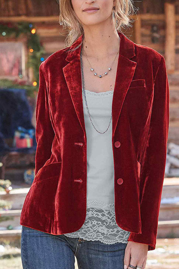 Velina Moda | Velvet Solid Color Fashionable Casual Blazer