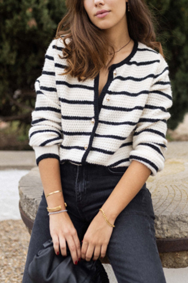 Velina Moda | Striped Round Neckline Jacket
