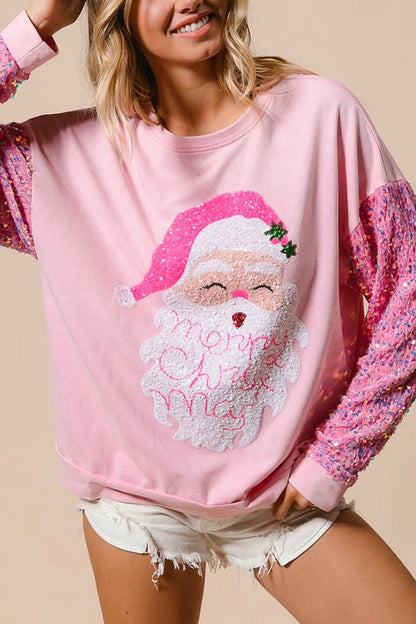 Velina Moda | Christmas Casual Loose Round Neck Sequin Sleeve Sweatshirt