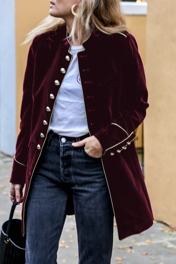 Velina Moda | Velvet Patchwork Multi-Button Women'S Jacket