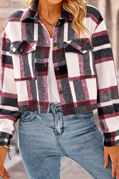 Velina Moda | Pocket Fashion Casual Cropped Women'S Checkered Jacket