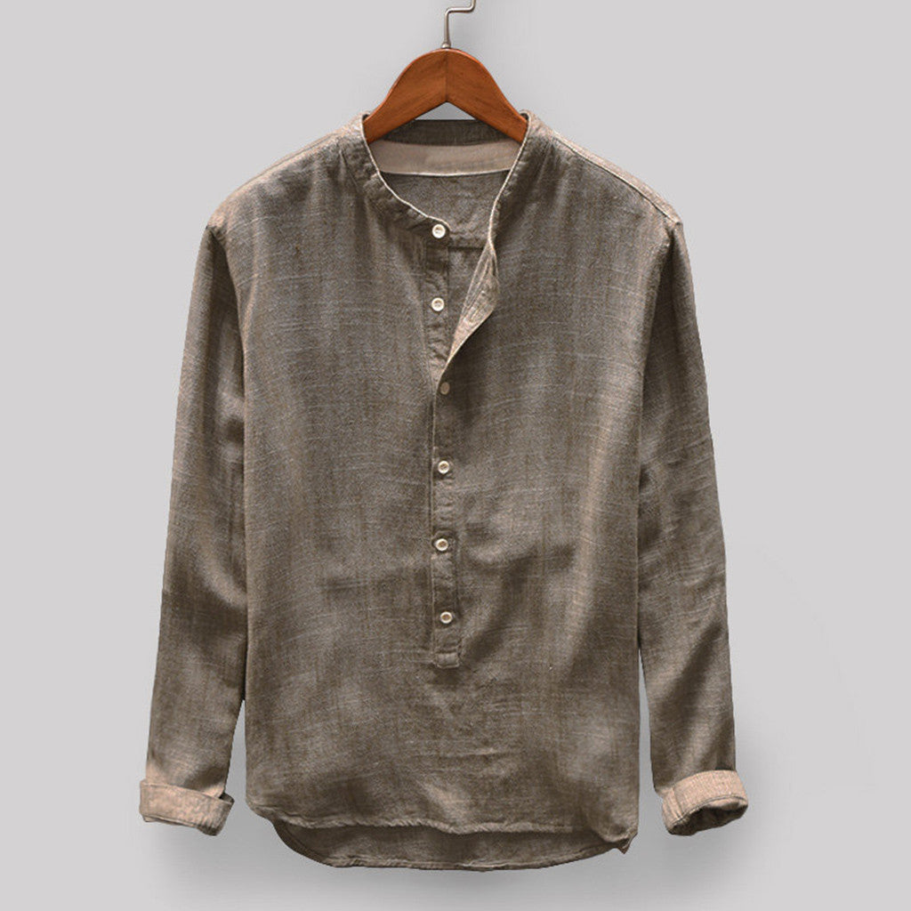 Luca – Linen shirt with Mandarin collar and asymmetrical buttons