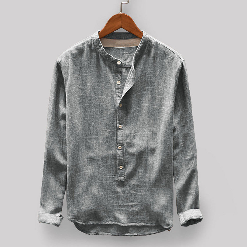Luca – Linen shirt with Mandarin collar and asymmetrical buttons