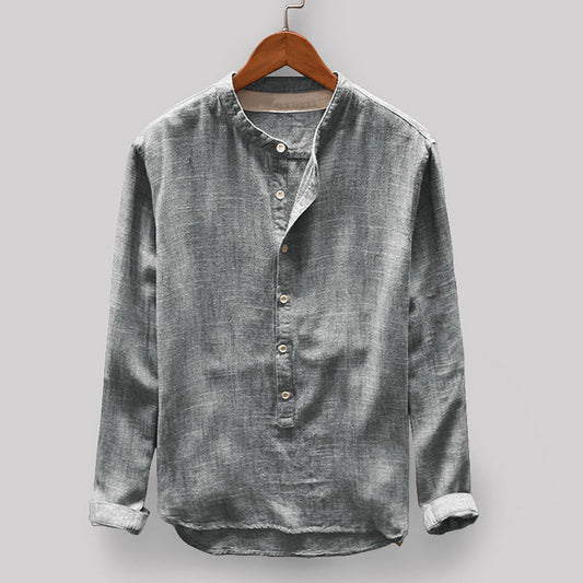 Luca – Linen shirt with Mandarin collar and asymmetrical buttons