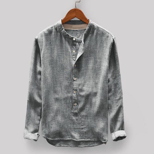 Luca – Linen shirt with Mandarin collar and asymmetrical buttons