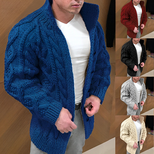 Warm knit cardigan with cable knit pattern