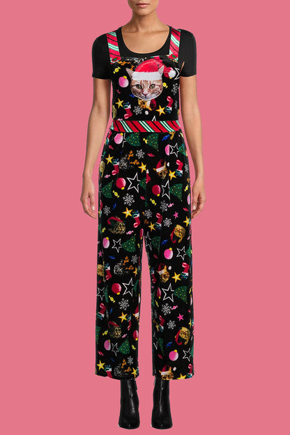 Velina Moda | Casual Wapiti Snowflake Christmas Tree Printed Patchwork Square Collar Loose Overalls