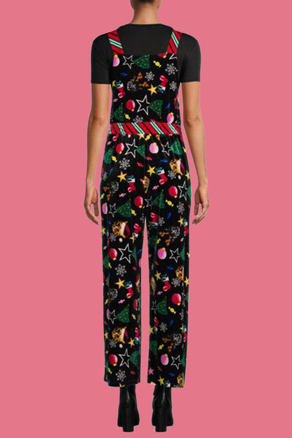 Velina Moda | Casual Wapiti Snowflake Christmas Tree Printed Patchwork Square Collar Loose Overalls