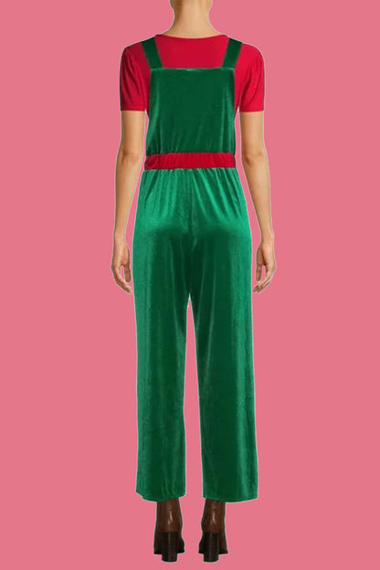 Velina Moda | Casual Wapiti Snowflake Christmas Tree Printed Patchwork Square Collar Loose Overalls