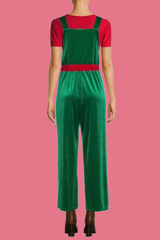 Velina Moda | Casual Wapiti Snowflake Christmas Tree Printed Patchwork Square Collar Loose Overalls