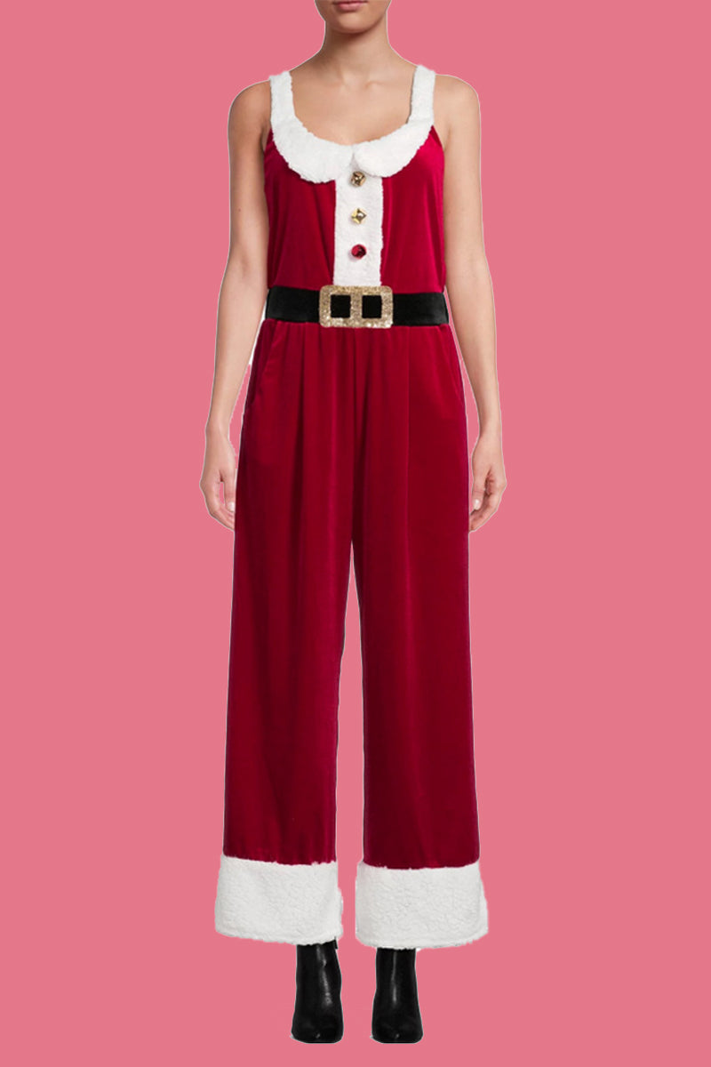 Velina Moda | Casual Wapiti Snowflake Christmas Tree Printed Patchwork Square Collar Loose Overalls