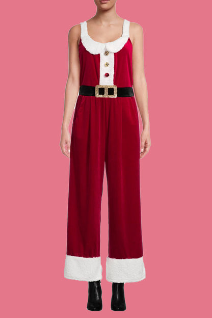 Velina Moda | Casual Wapiti Snowflake Christmas Tree Printed Patchwork Square Collar Loose Overalls