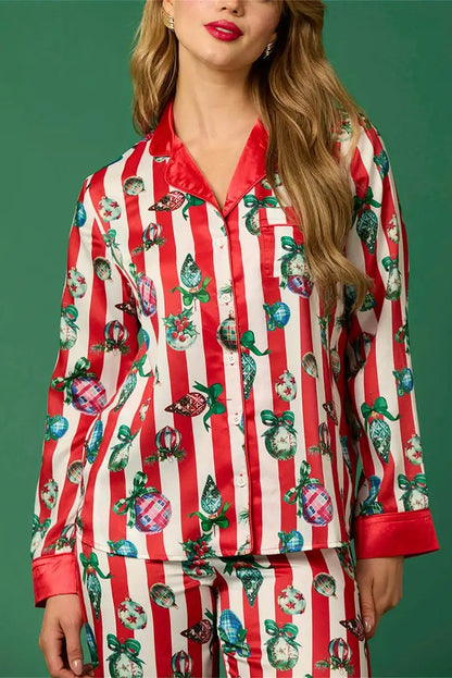 Velina Moda | Christmas Festive Striped Pattern Pajama Set