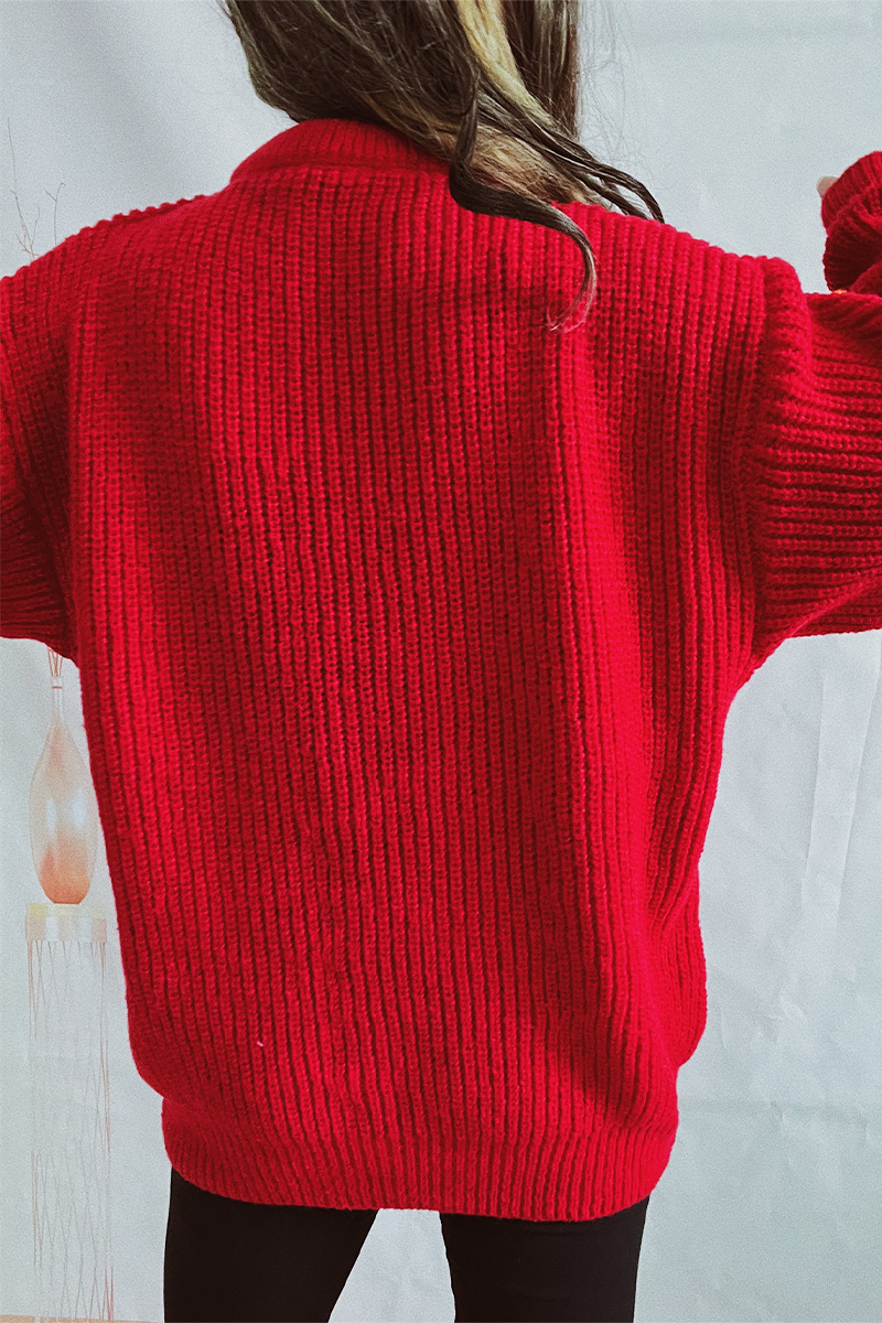 Velina Moda | Casual Santa Christmas Tree Patchwork Weave Round Neck Sweater