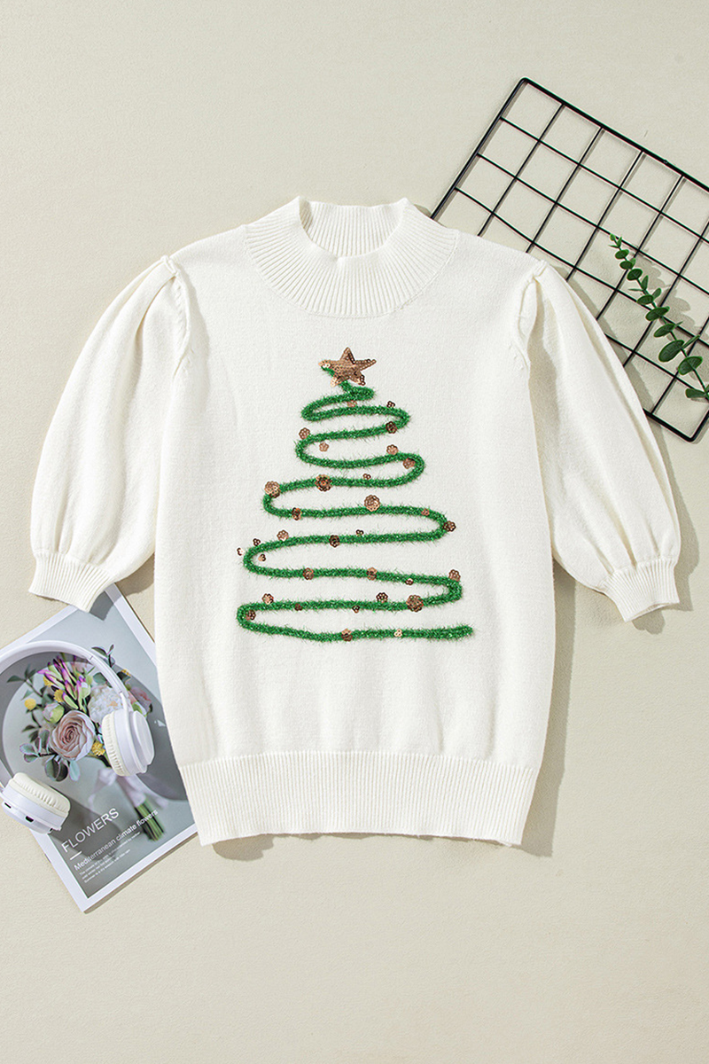 Velina Moda | Casual Christmas Tree Sequin Patchwork Half Turtleneck Sweater
