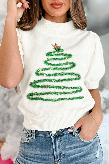 Velina Moda | Casual Christmas Tree Sequin Patchwork Half Turtleneck Sweater