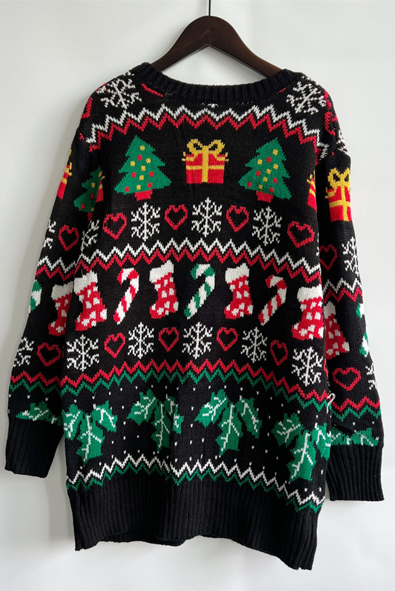 Velina Moda | Casual Snowflake Christmas Tree Buttons Fabric Contrast V-Neck Outerwear