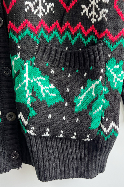 Velina Moda | Casual Snowflake Christmas Tree Buttons Fabric Contrast V-Neck Outerwear