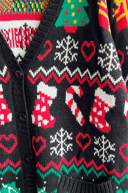 Velina Moda | Casual Snowflake Christmas Tree Buttons Fabric Contrast V-Neck Outerwear