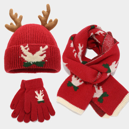 Velina Moda | Christmas Reindeer Antlers Scarf Hat Gloves Three-Piece Set (3 Colors)