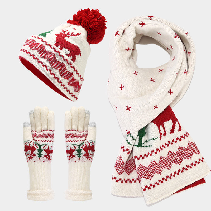 Velina Moda | Christmas Reindeer Pattern Hat Scarf Gloves Set (6 Colors)