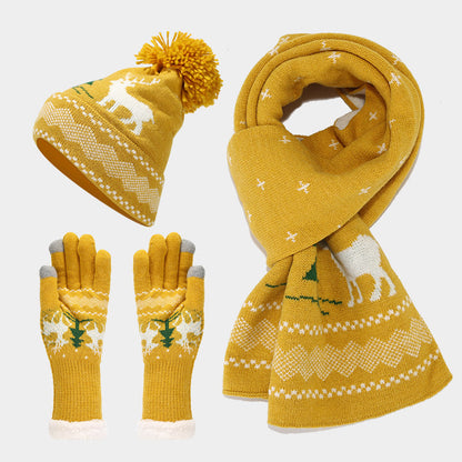 Velina Moda | Christmas Reindeer Pattern Hat Scarf Gloves Set (6 Colors)