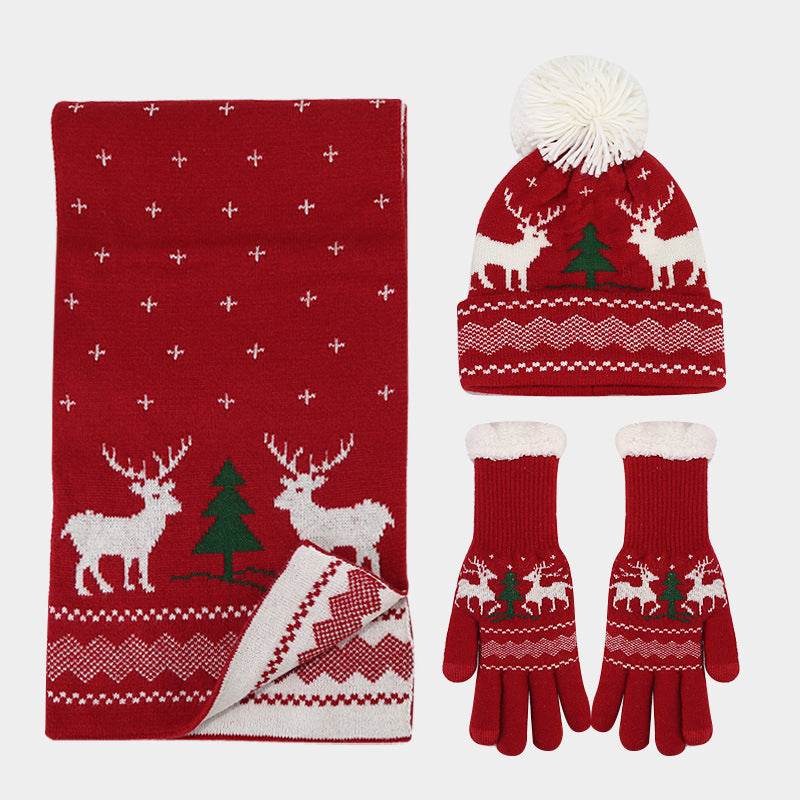 Velina Moda | Christmas Reindeer Pattern Hat Scarf Gloves Set (6 Colors)