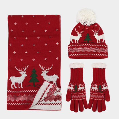 Velina Moda | Christmas Reindeer Pattern Hat Scarf Gloves Set (6 Colors)