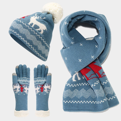 Velina Moda | Christmas Reindeer Pattern Hat Scarf Gloves Set (6 Colors)