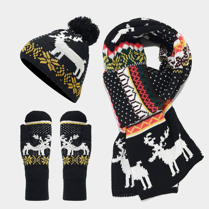 Velina Moda | Christmas Reindeer Pattern Hat Scarf Gloves Set (6 Colors)