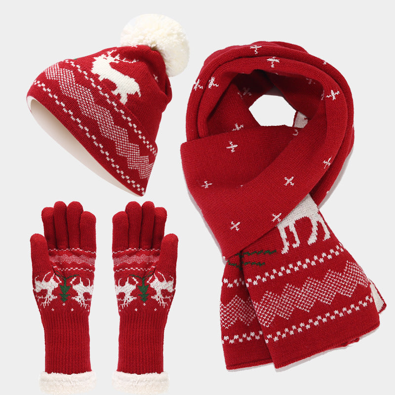 Velina Moda | Christmas Reindeer Pattern Hat Scarf Gloves Set (6 Colors)