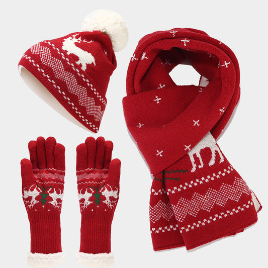 Velina Moda | Christmas Reindeer Pattern Hat Scarf Gloves Set (6 Colors)