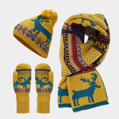 Velina Moda | Christmas Reindeer Pattern Hat Scarf Gloves Set (6 Colors)
