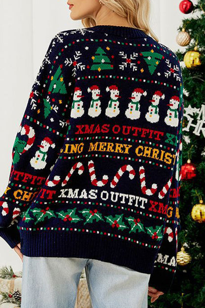 Velina Moda | Casual Daily Snowflake Christmas Tree Letters Weaving Contrast O Neck Sweater