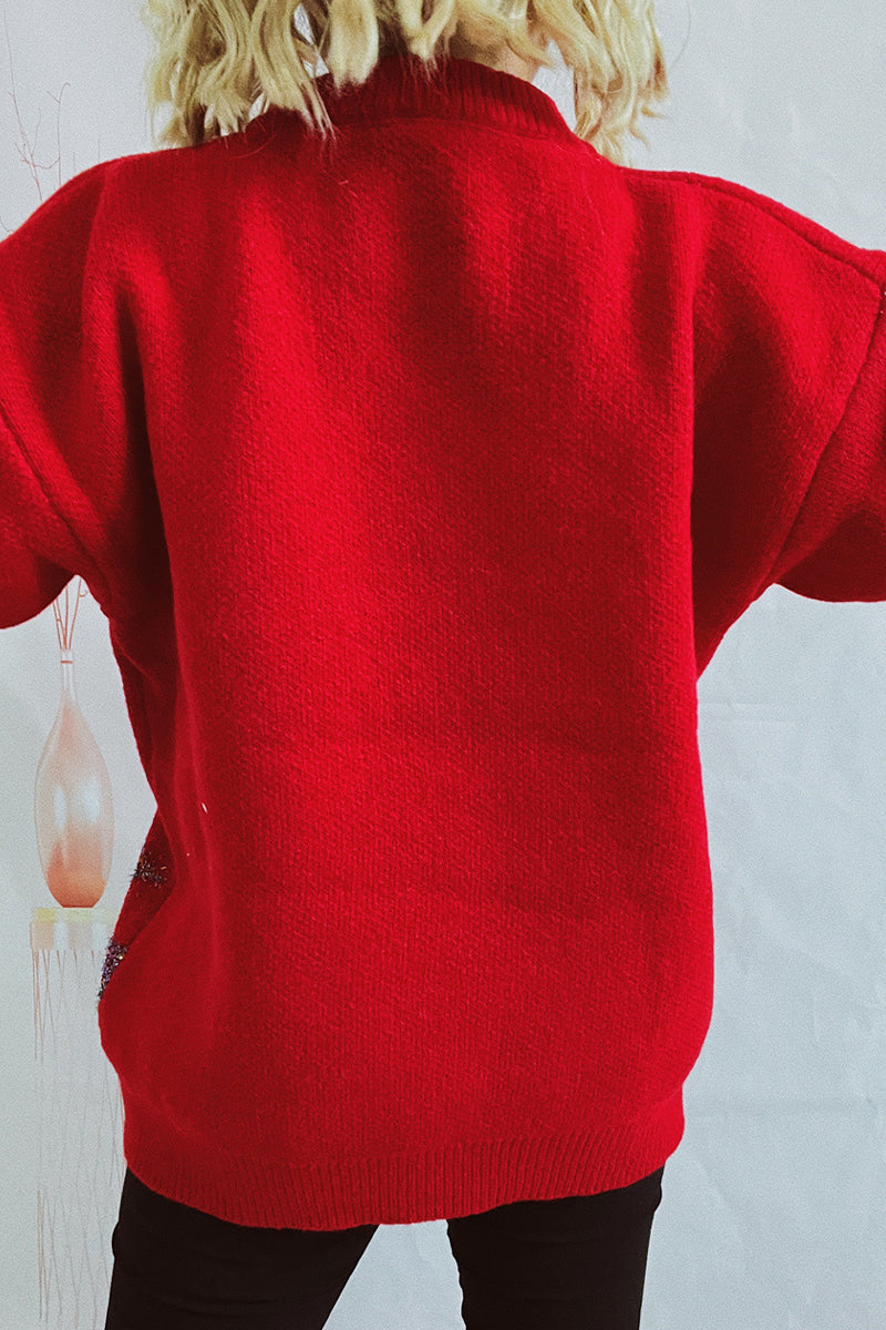 Velina Moda | Casual Christmas Tree Sequin Patch Round Neck Sweater