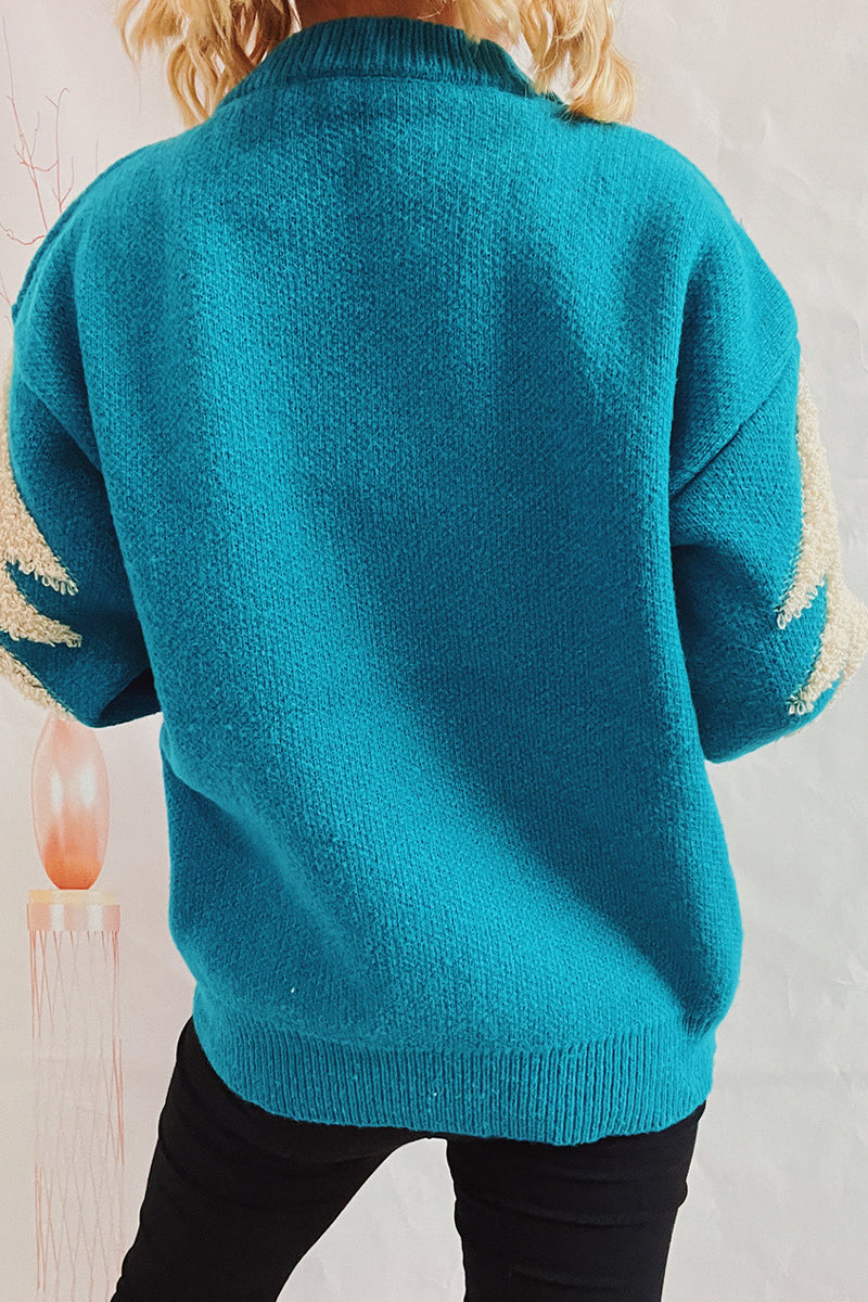 Velina Moda | Casual Christmas Tree Sequin Patch Round Neck Sweater