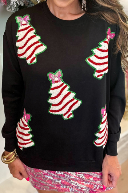 Velina Moda | Casual Christmas Tree Sequin O-Neck Sweatshirts