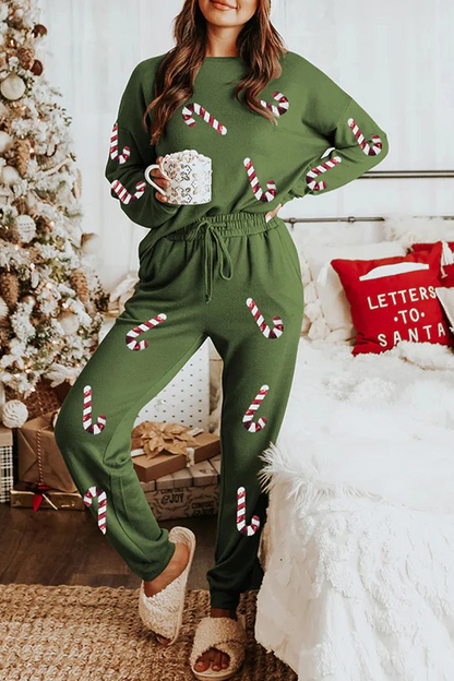 Velina Moda | Casual Party Santa Christmas Tree Candy Sequins Lace O-Neck Long Sleeve Two Pieces (3 Colors)