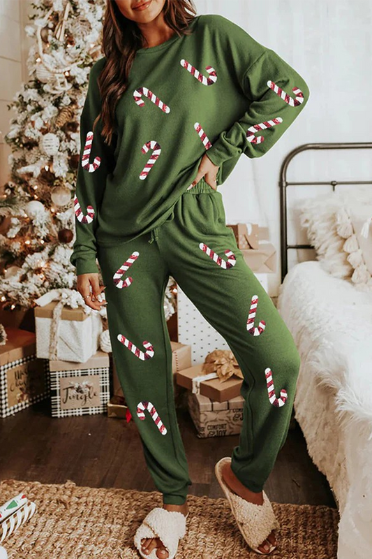 Velina Moda | Casual Party Santa Christmas Tree Candy Sequins Lace O-Neck Long Sleeve Two Pieces (3 Colors)
