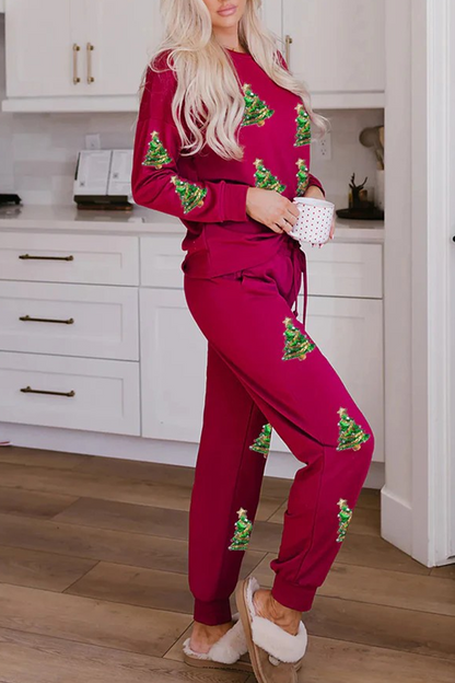 Velina Moda | Casual Party Santa Christmas Tree Candy Sequins Lace O-Neck Long Sleeve Two Pieces (3 Colors)