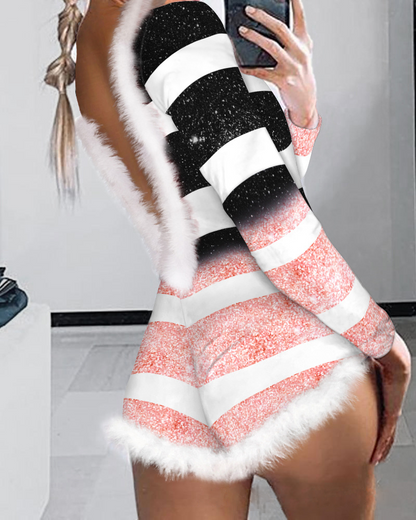 Velina Moda | Christmas Floral Sexy Body Tight Jumpsuit Shorts