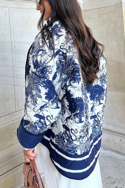 Velina Moda | Songs Porcelain Ink Printed Bag Quilted Cotton Kimono Jacket
