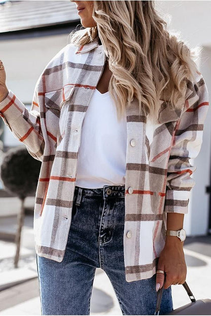Velina Moda | Feeling Plaid with Pockets Relaxed Jacket