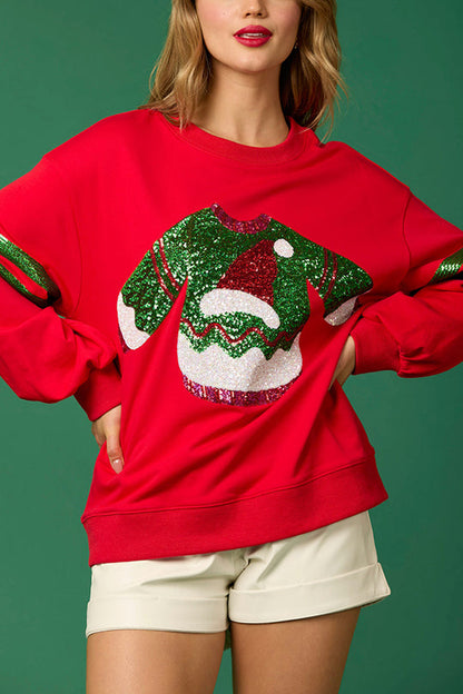 Velina Moda | Christmas Sequin Crew Neck Casual Sweatshirt